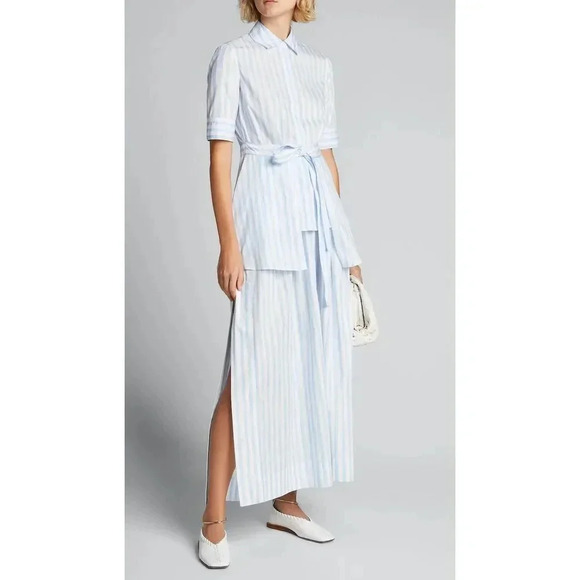 ROSETTA GETTY Apron Wrap Stripe Cotton Shirt  Baby Blue White - Picture 1 of 12